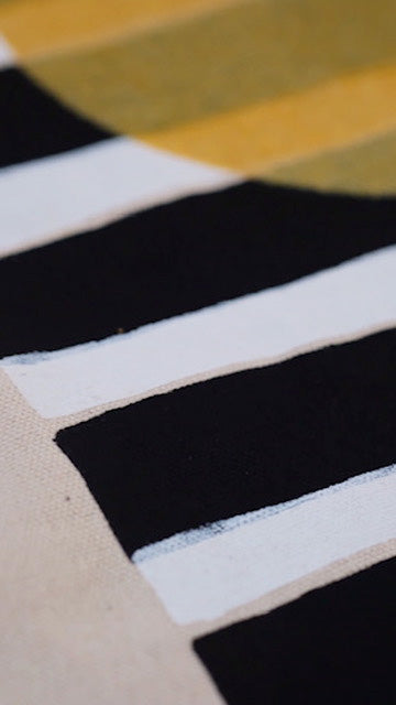 Totebag sérigraphié rond or transparent rayures noires et blanches