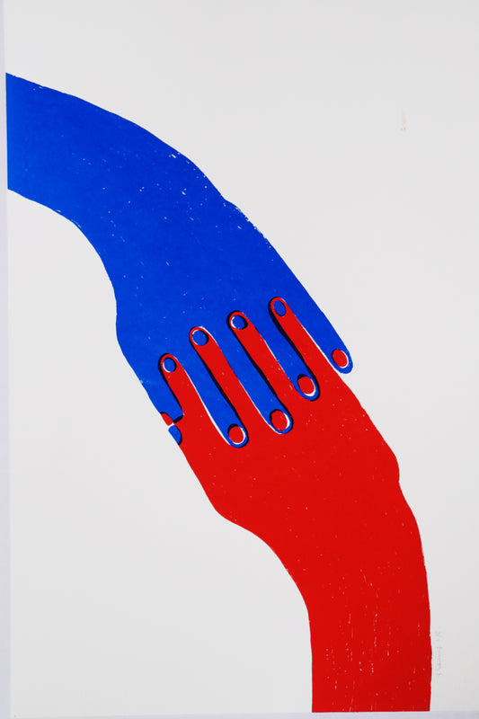 Mains Bleu et rouge