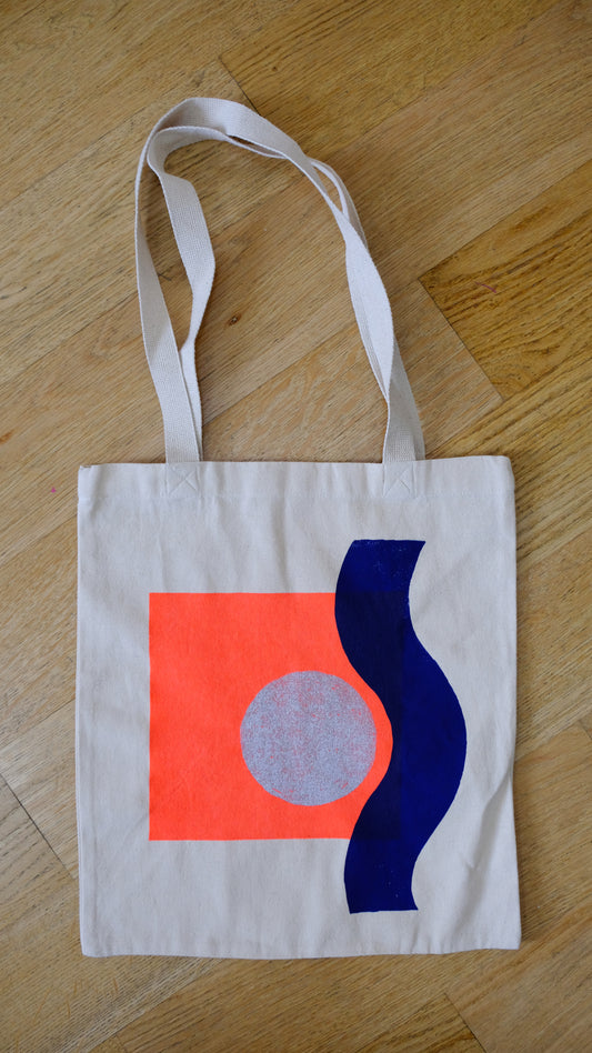 Totebag sérigraphié vague et rond argenté